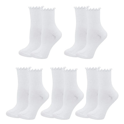 1/5 Pairs Women Ruffle Frilly Socks Black White Novelty Funny Ankle Socks Cute Solid Breathable Fashion Crew Socks
