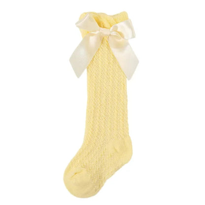 Baby Girl Socks Summer Fall Toddlers Bow Long Sock Kids Knee High Soft Cotton Mesh Bow Decorative Lace Stocking 0-3Year