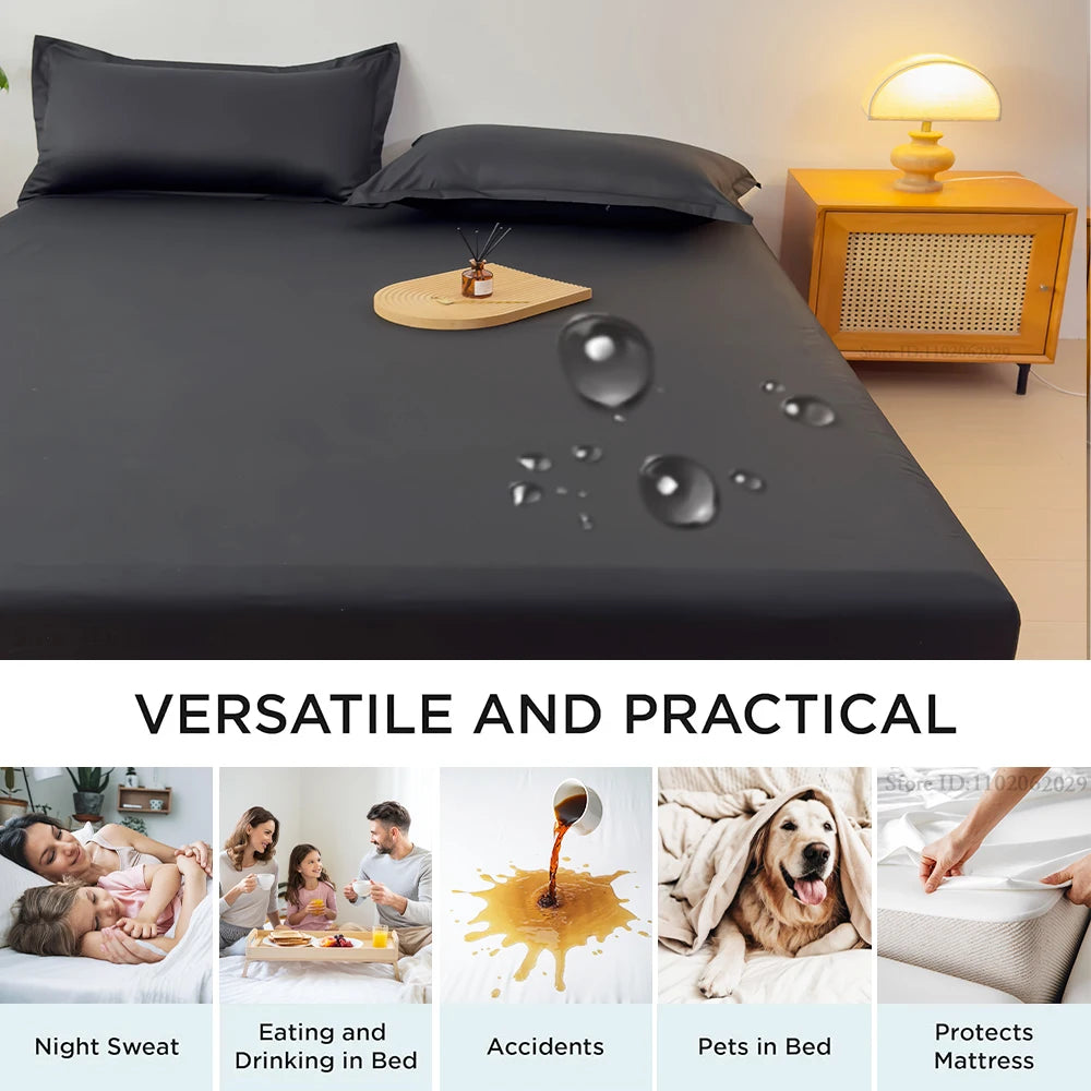 Throw Waterproof Mattress Cover Bed Fitted Sheet Mattress Bedspread Protector Pads Single/Double/King/Queen Full Size Gray/White