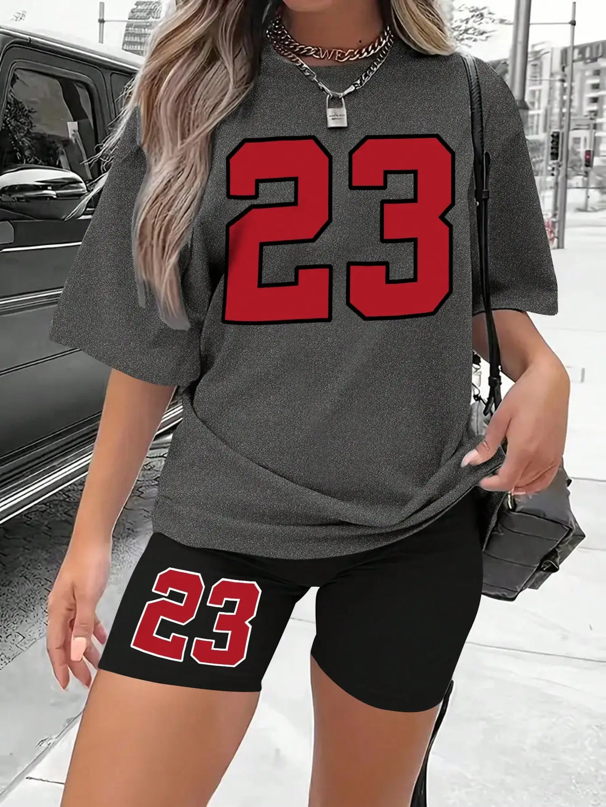 Women's Summer Set Number 23 Print Casual Shorts Set Sports Women's Shirt Shorts 2 Piece Street Wear Set Womens Summer Clothes