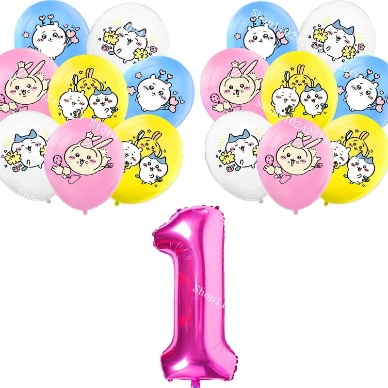 Chiikawa kawaii Happy Birthday Party Decorations Cute plate Banner Cake Topper Flag Balloons Disposable tableware Decorations