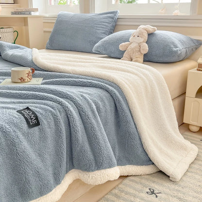 Thickened Double-layer Lamb Fleece Flannel Blanket for Bed Office Air Conditioning and Nap Throw Soft Blanket for Bedding Sofa