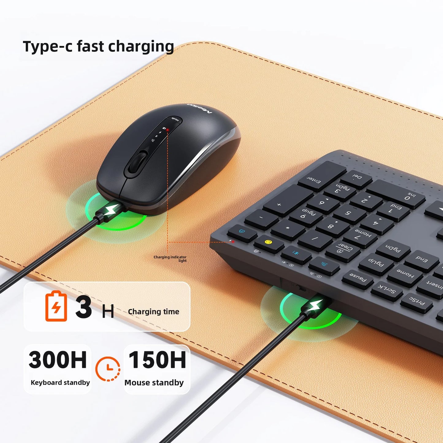 Bluetooth 2.4G Dual-Mode Wireless Full-Size Keyboard And Mouse Combo Rechargeable Fast-Charge Office Keyboard Set For PC Windows