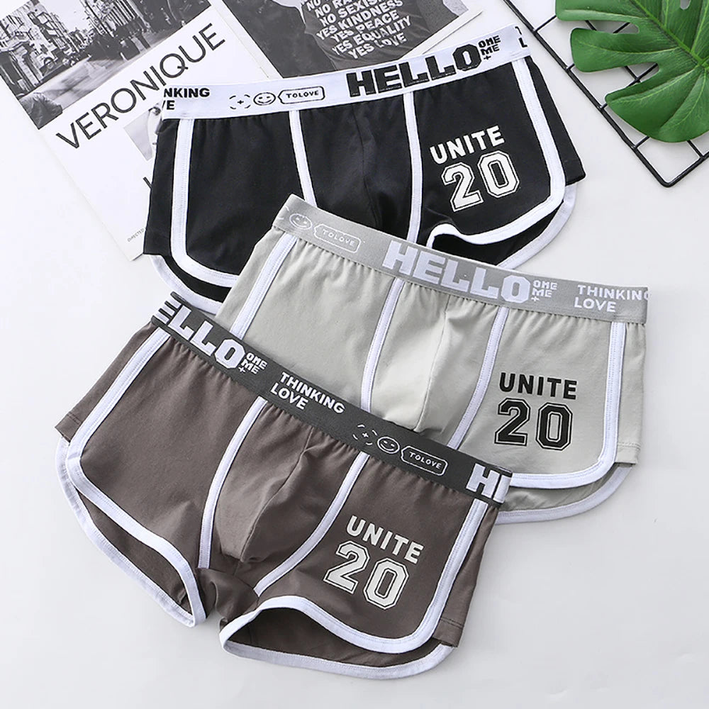3PCS/Pack 100% Cotton Underpants Men Comfortable Big U Type Crotch Breathable Mesh Men's Panties Fashion Letter Boxers Hombre