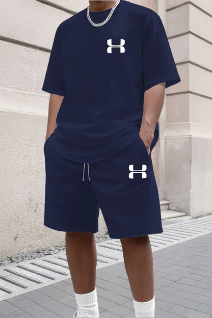 Men's Sporty Suit Set Short Sleeve T-shirt And Sports Shorts Two Piece Casual Suits Summer Breathable Outdoor Athletic Outfit