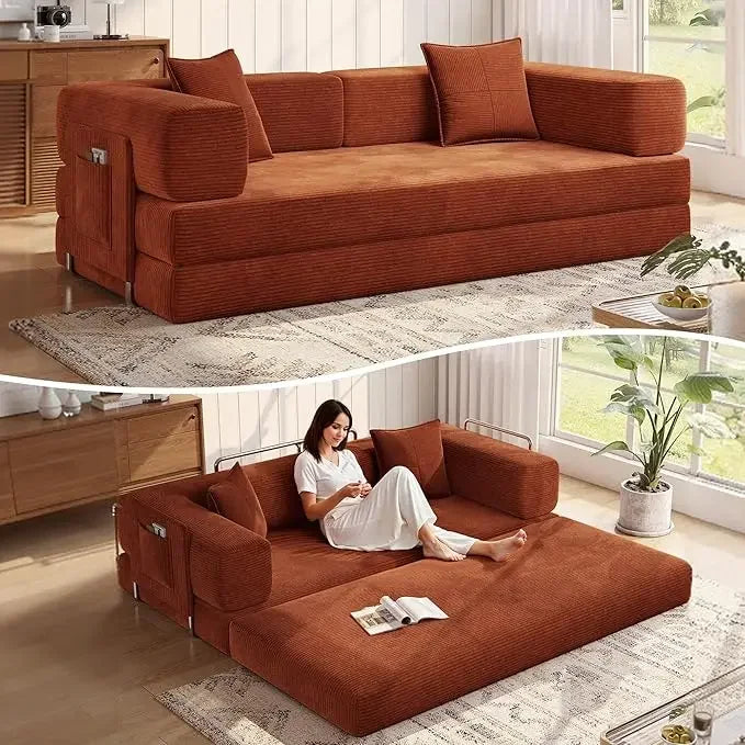 MoonSpeak 78.8''Sleeper Couch Bed for Livingroom,Convertible Modular Sofa with Armrest Pillow,Modular Foldable Corduroy Couches