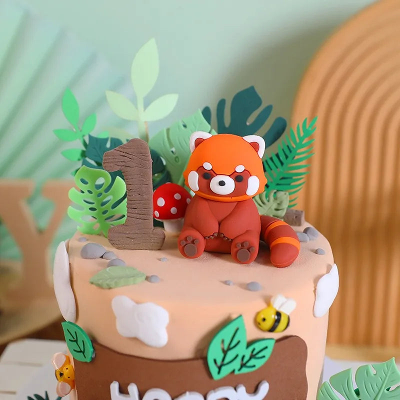 Cartoon Aniamal Cake Dec Little Raccoon Red Panda Cupcake Decoration Jungle Safari Happy Kid Birthday Party Girl Boy Babyshower