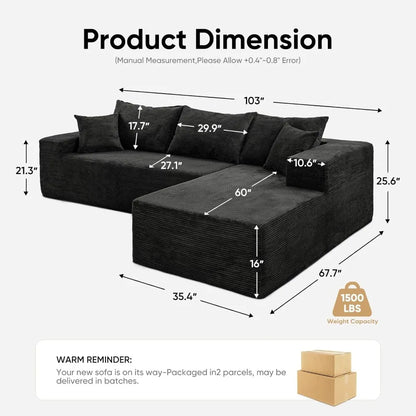 103" L Shaped Modular Sectional Sofa for Living Room, Custom