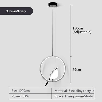 Rotatable Magpie Bird LED Pendant Light for Bedside Bedroom Indoor Gold Silver Hanging Lighting Chandelier Lamps Foyer AC85-265V