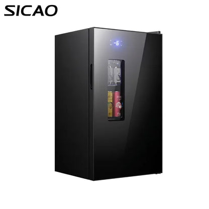 Mini Wine Fridge Electric Beverage Cooler Mirror Glass Door LED Light Built In Refrigerator For Home Kitchen Bar Office Use