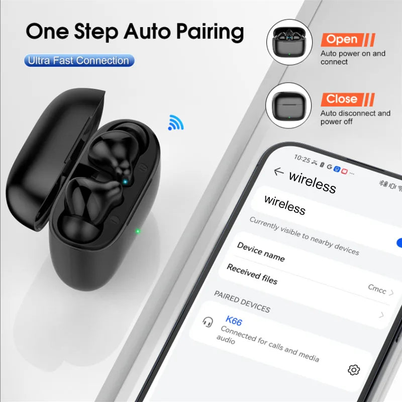 K66 Wireless Earbuds Bluetooth 5.3 ANC Active Noise Cancelling Headphones 48H Playtime IPX7 Waterproof HiFi Stereo Deep Bass In-Ear Sport Earphones with Mic for iPhone Samsung Android.