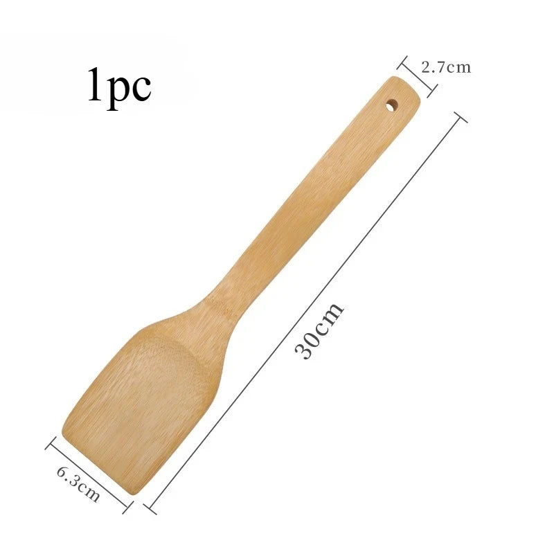 3pcs/set Bamboo Non Stick Frying Pan Spatula Rice Spoon Spatula High Temperature Resistant Cooking Tool Home Supplies