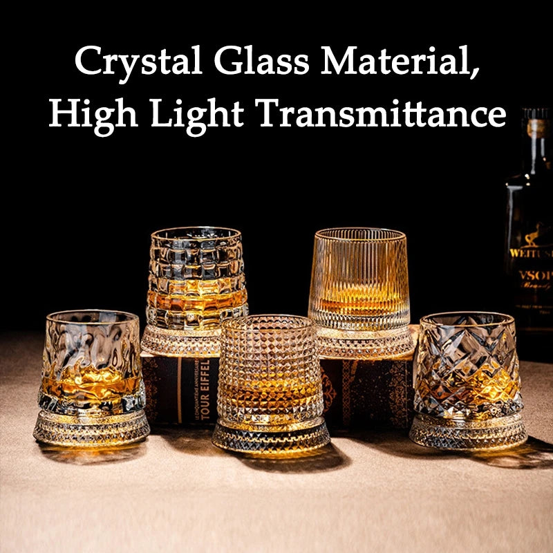 Glass Cups Rotating Whiskey Glass Cup Relief Luminous Rotating Cup Drinking Coffee Cups Kitchen Supplies
