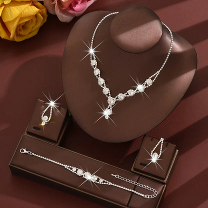4PCS Fashion Elegant Crystal Jewelry Sets for Women Rhinestones
