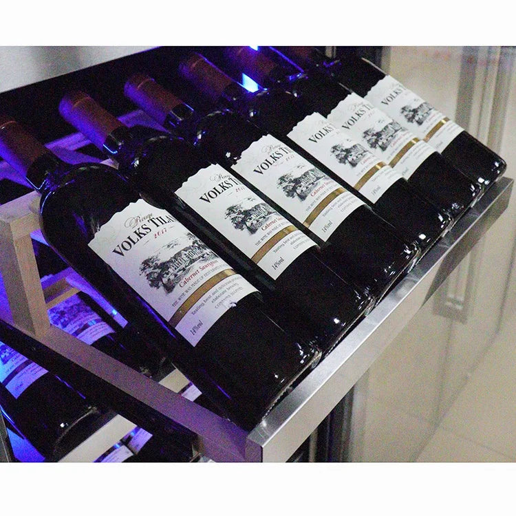 High-end Stainless Steel Wine Cooler Beech Wood Display Shelf Beverage Fridge for Vintage Wine Storage Home Bar Club Pro