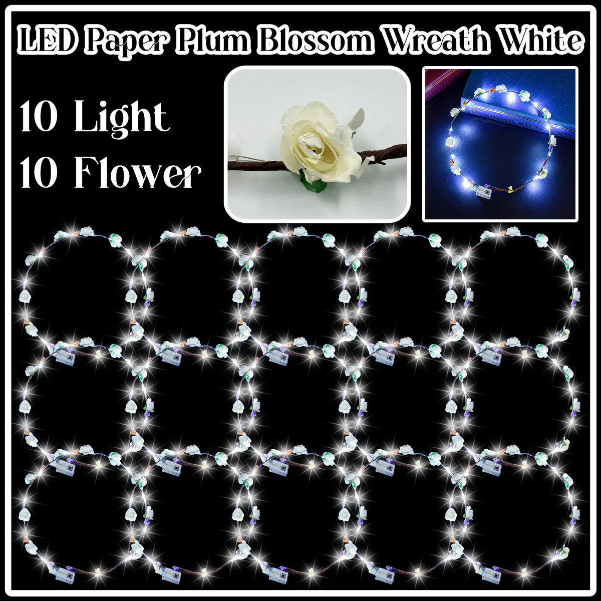 10-100Pcs LED Flower Headbands Light up Flower Headband Glow in the Dark Headband Wedding Party Music Festival Favors for Guest