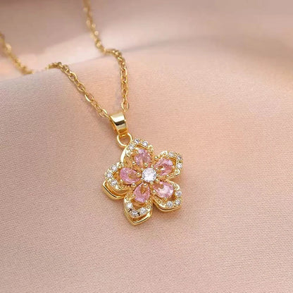 Shiny Romantic Flower Pendant Necklace For Women Golden Plated Rotatable Flowers Choker Girls Wedding Party Jewelry