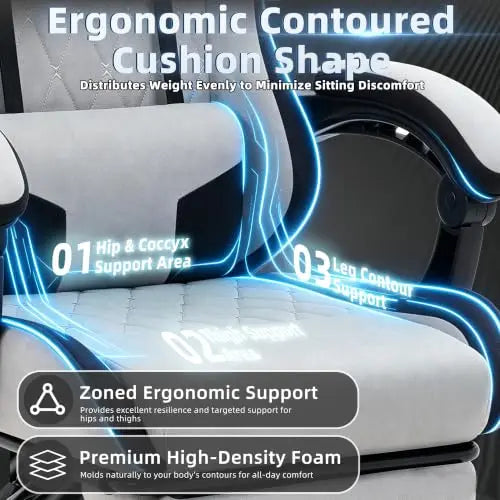 （Local US Inventory）Fabric Gaming Chair for Adults with Footrest and ket Spring Cushion Ergonomic Reclining Computer Chair Grey