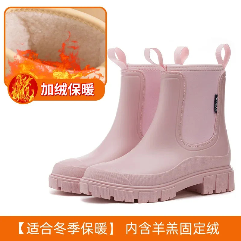 Winter Women's Boots Cotton Padded Women's Rain Shoes Midsole Rain Boots Women Wear-resistant Waterproof Anti Slip Rubber Shoes