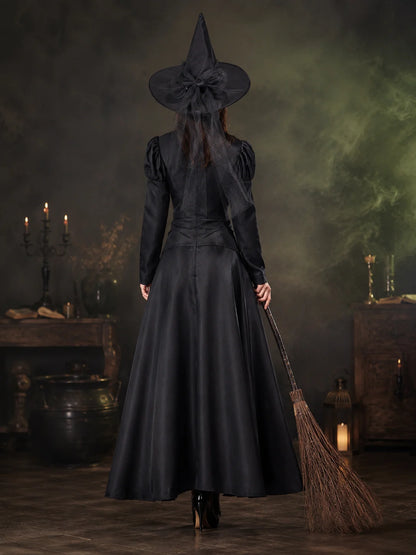 Family Matching Witch Costume for Women Girls, Classic Black Long Gown with Pointed Hat, Halloween Carnival Theme Party Cosplay Fancy Dress‑up