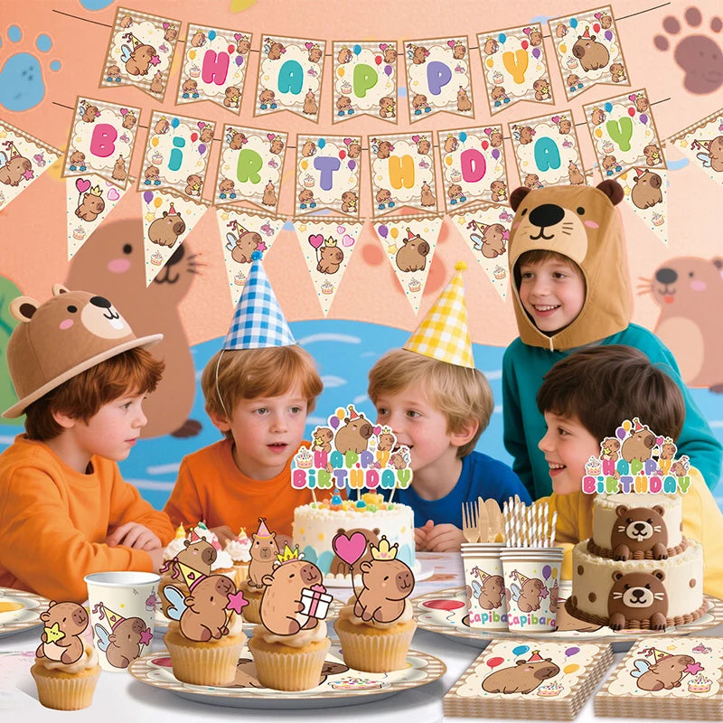 Lovely Cartoon Capybara Cake Topper Paper Birthday Dessert Inset Disposable Kids Birth Baby Shower Cupcake Toppers Party Supply