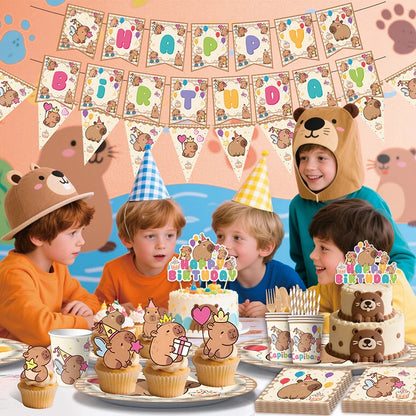 Lovely Cartoon Capybara Cake Topper Paper Birthday Dessert Inset Disposable Kids Birth Baby Shower Cupcake Toppers Party Supply
