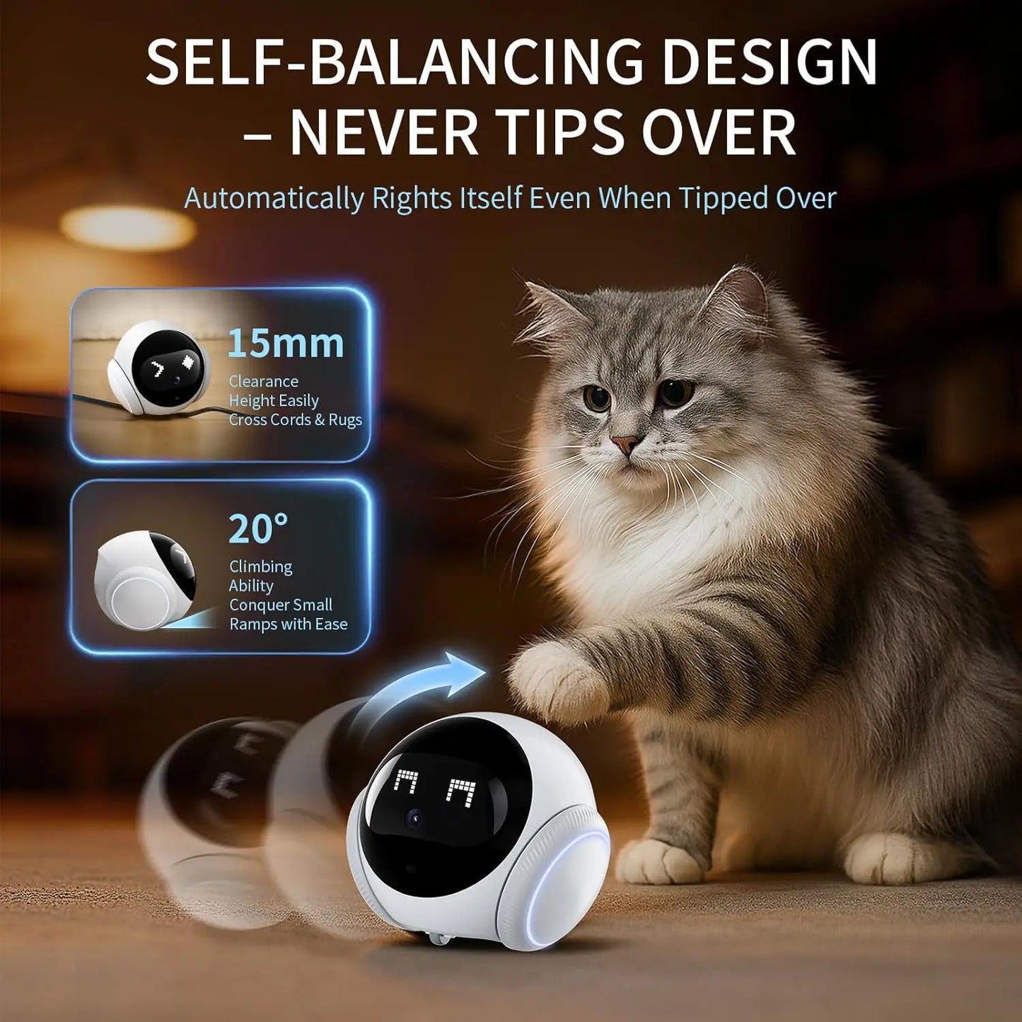 1080P HD Movable Pet Camera with 2.4GHz WiFi, Motion Tracking, Laser Toy, Two-Way Audio, App Controlled - Robot Companion Monitor for Dogs and Cats Home Security