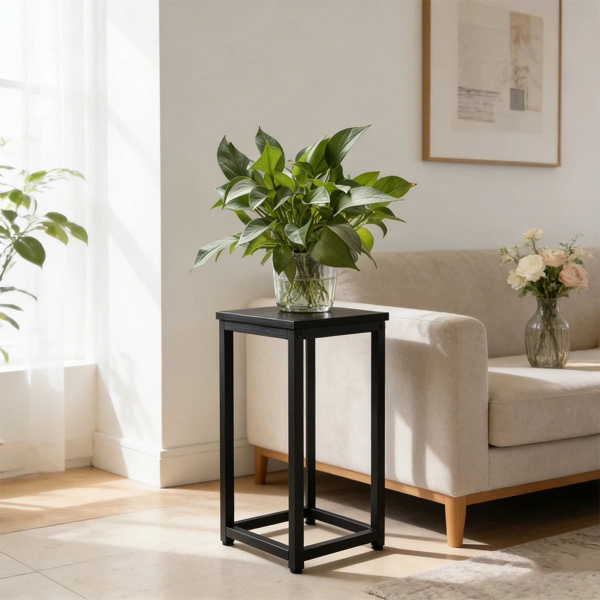 Metal Plant Stand, 40cm Tall Modern Square Plant Pedestal Stand, Heavy Duty Indoor Flower Pot Holder for Living Room Balcony Cor