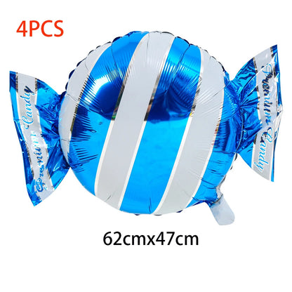 4Pcs Colorful Candy Foil Balloons Children's Birthday Party Decoration Striped Polka Dots Balloon Kids Baby Shower Christmas