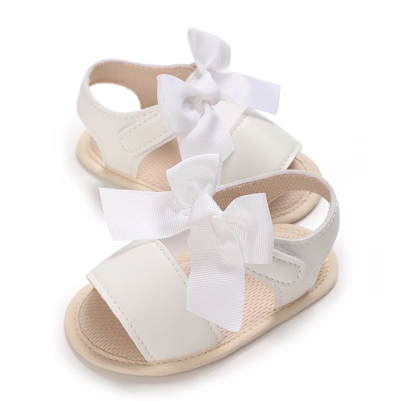 Baby Learning Walk Shoes, Breathable Summer Sandals with Bow & Embroidery, Soft Comfort Footwear for Newborn Infants 0-18M