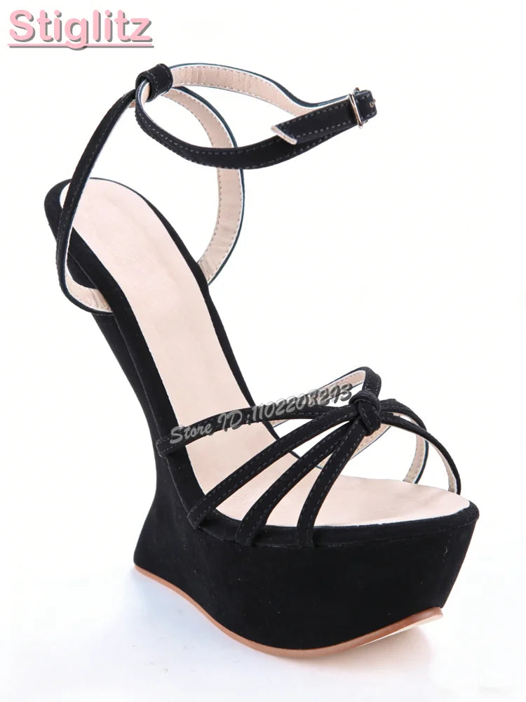 Cross-tied Super High Heel Sandals Candy Color Round Toe Platform Strange Style Heels 2025 Summer Women Shaped Heel Shoes 15CM