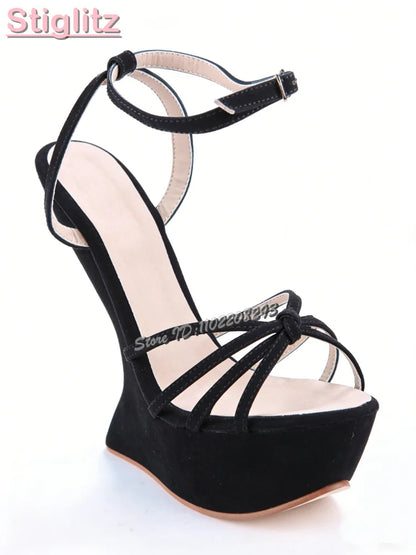 Cross-tied Super High Heel Sandals Candy Color Round Toe Platform Strange Style Heels 2025 Summer Women Shaped Heel Shoes 15CM