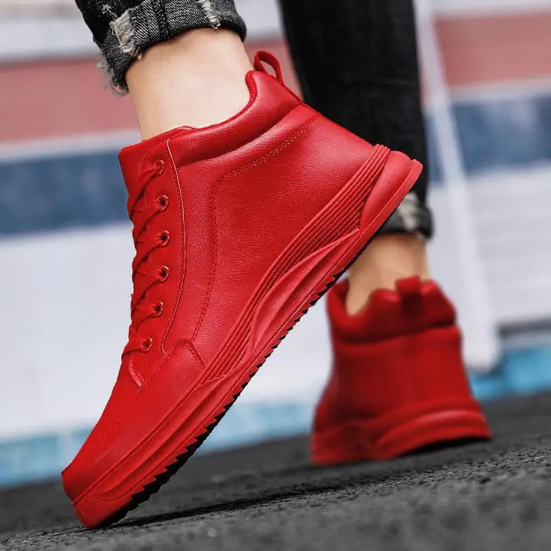 Hot Men's Shoes PU Leather Sneakers Fashion Hip Hop Casual Shoes Red Platform Male Running Shoes Designer High Top Tennis Shoe