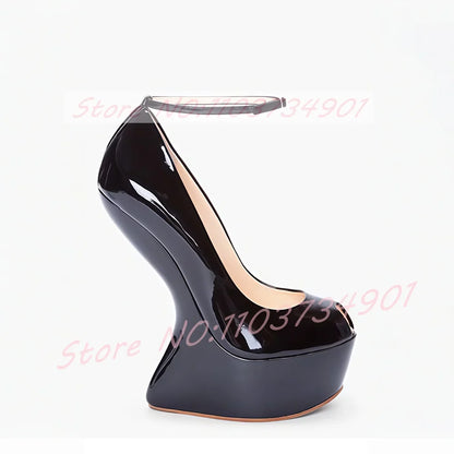 Peep Toe Platform Wedge Pumps Women Sexy Ankle Strap Gold Shiny High Heels Shoes Female Fashion Events Nightclubs Party Pumps