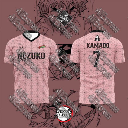 Summer Vintage Anime Devil Slayer Short Sleeve Tops Fashion Unisex Manga Breathable V-Neck T-Shirt Japanese Classic Anime Tee