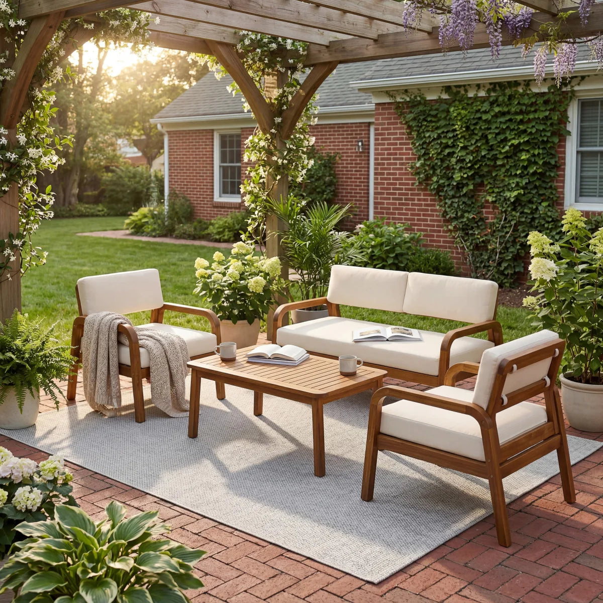 Christopher Knight Home ®   2-Pieces Outdoor Sofa Set with Cushions Outdoor Loveseat & Coffee Table Set,Teak