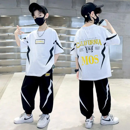 2026 Summer Boys Clothes Set Letter Top & Pants 2 Pieces Suit Teenage Boy Print Tracksuit Cool Boy Style Children Outfit