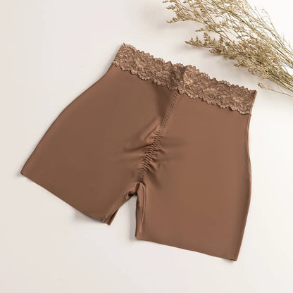 Giczi New Women's Lace Trim Panties Satin Seamless Safety Shorts Anti-Exposure Underwear Tummy Control Shaping Breathable Boxers
