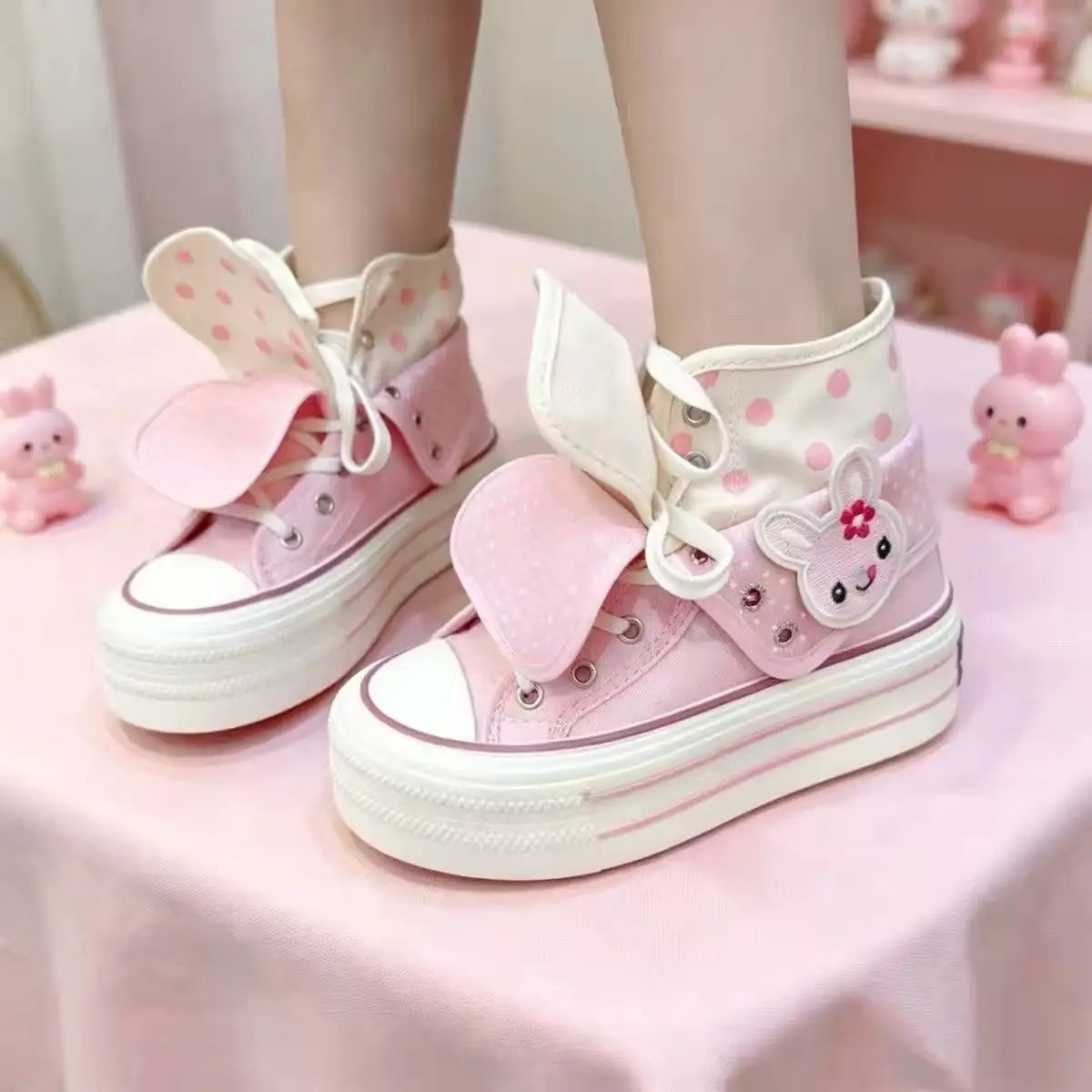 Chic Cartoon Women's Sports Shoes College Cute Platform High-top Summer Canvas Shoes for Girls Design Polka Dot Fold Sneakers