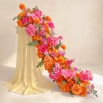 Uflower Pink Rose  Wedding Backdrop Decor Floor Flower Runner Event Table Centerpieces Silk Floral Strip Arrangement Party Props