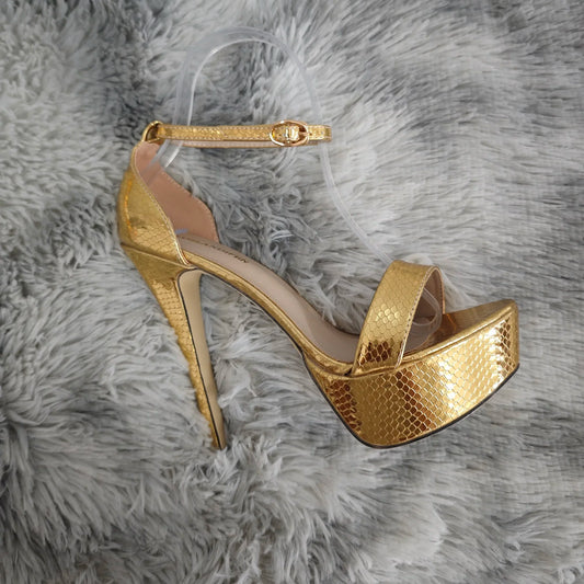 Sexy Gold Snake Print Women Sandals Open Toes 14cm Flash High Heels Nighclub Platform Party Wedding Jazz Dance Shoes Big Size 44