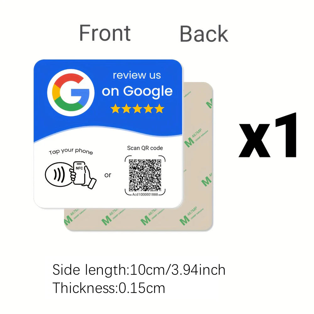 NTAG215 Programmable NFC Standing Card Editable 13.56MHz QR Code Google Review Square Table Display Card for Business