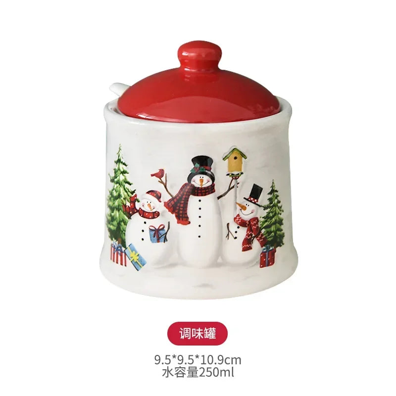 Nordic creative Christmas Snowman bowl plate cutlery set Western ceramic dinner plates Home rice salad bowl cup Christmas gift