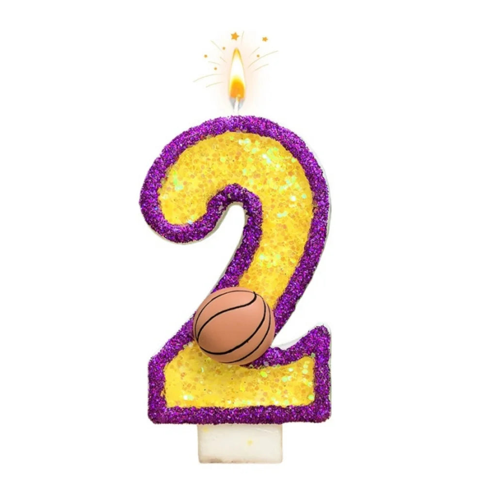 New 0-9 Number Birthday Candles Original Purple Edged Gold Basketball Birthday Cake Digital Party Anniversary Candle Decoration