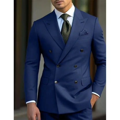 man 2 piece outfit set Pointed collar high-quality slim jackets men's suit with peak lapel for wedding Summer beach