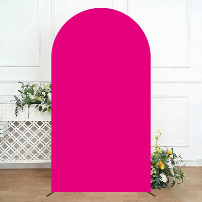 Pink Elastic Arch Backdrop Cover Spandex Fitted 2-Sided Round Top Chiara Arch Backdrop Cover for Wedding Party Birthday Banquet