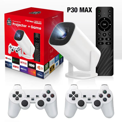 3D Game Projector P30MAX Retro Video Game Console Wireless Controller 4K ULTRA HD Plug and Play Android11 BT5.0 720P Home Cinema