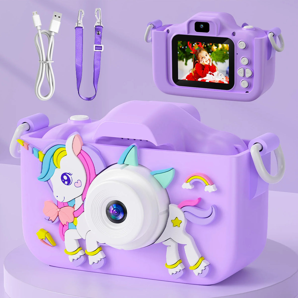 Kids Camera Girls Selfie Camera 1080HD Video Photography Digital Camera for Kids with Silicone Case Toy Camera Birthday Gifts
