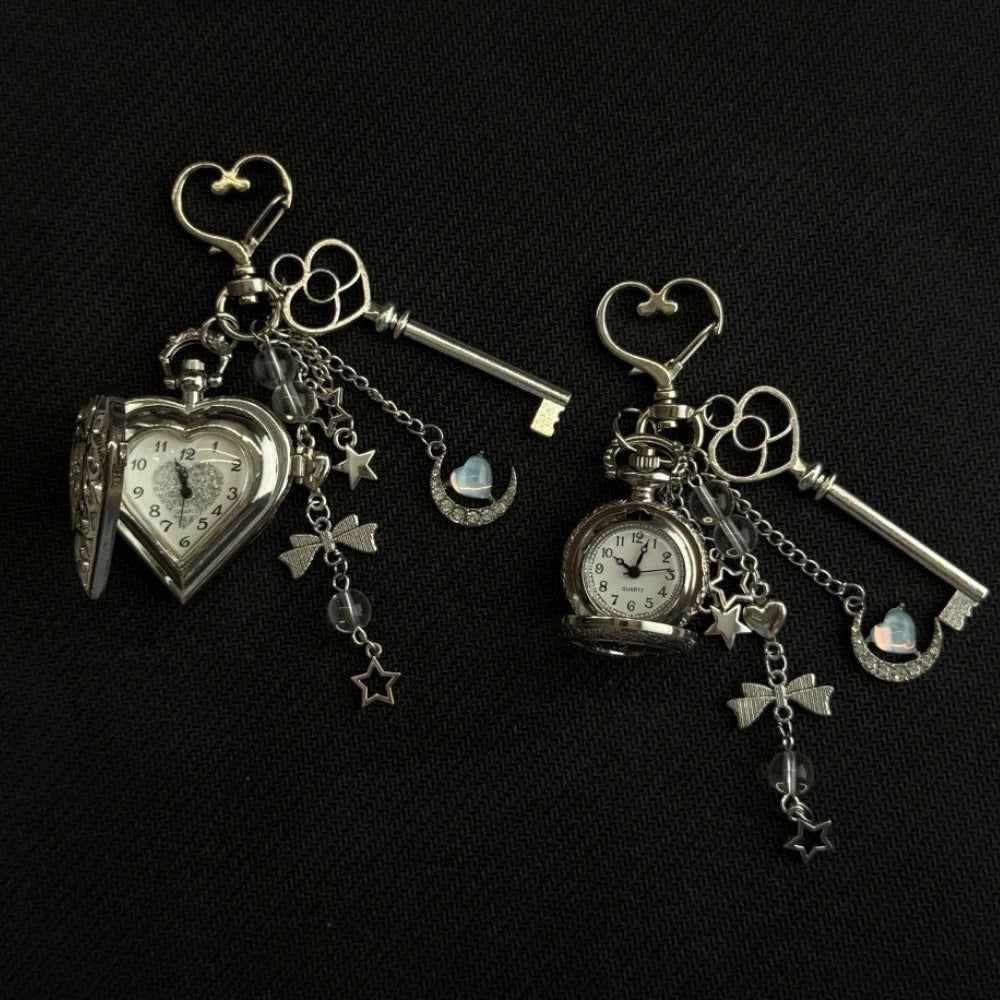 Original Hollow Heart Pocket Watch Chain Keychain Design Steampunk Clock Vintage Necklace Pendant Jewelry Watch Men Women Gift