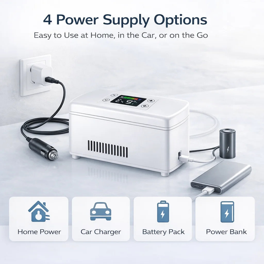 Portable Insulin Cooler Box 0-18°C Mini Fridge USB Rechargeable Travel Case with LCD Display 10200mAh